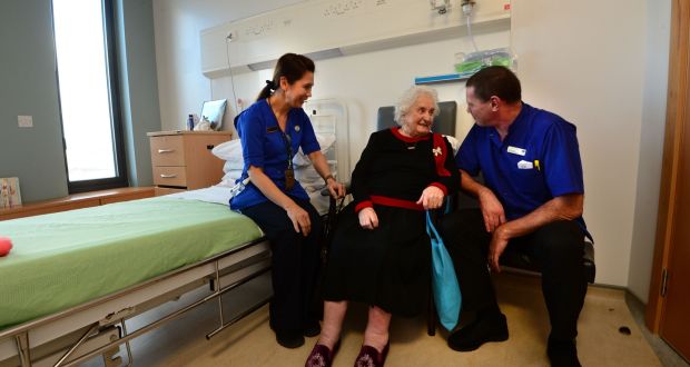 Nora Dodd, patient at Mercer’s Institute for Successful Ageing at St James’s Hospital, Dublin with clinical nurse managers Joan Garcia and Ray Donnelly. Photograph: Dara Mac Dónaill 
